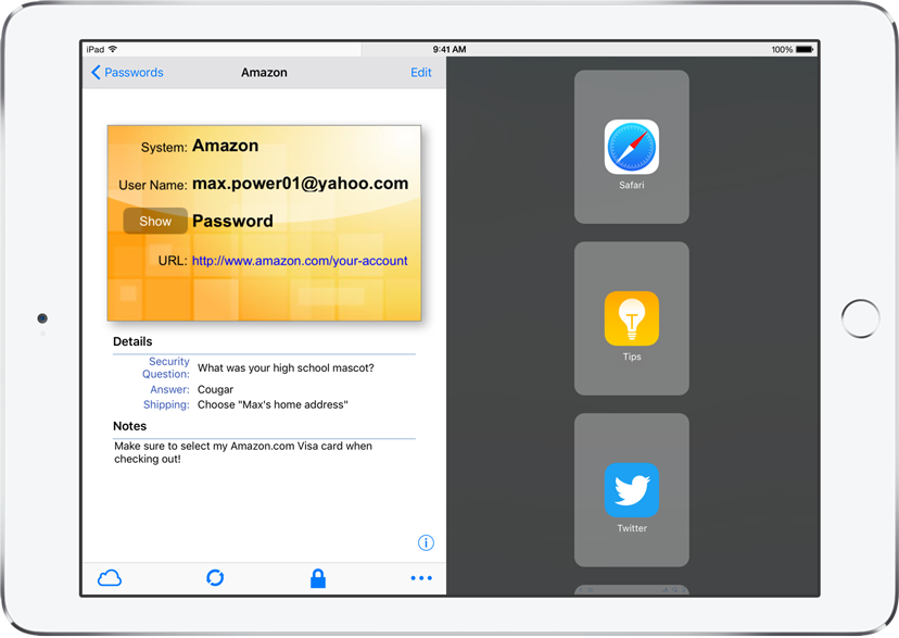 eWallet SplitView on iOS 9