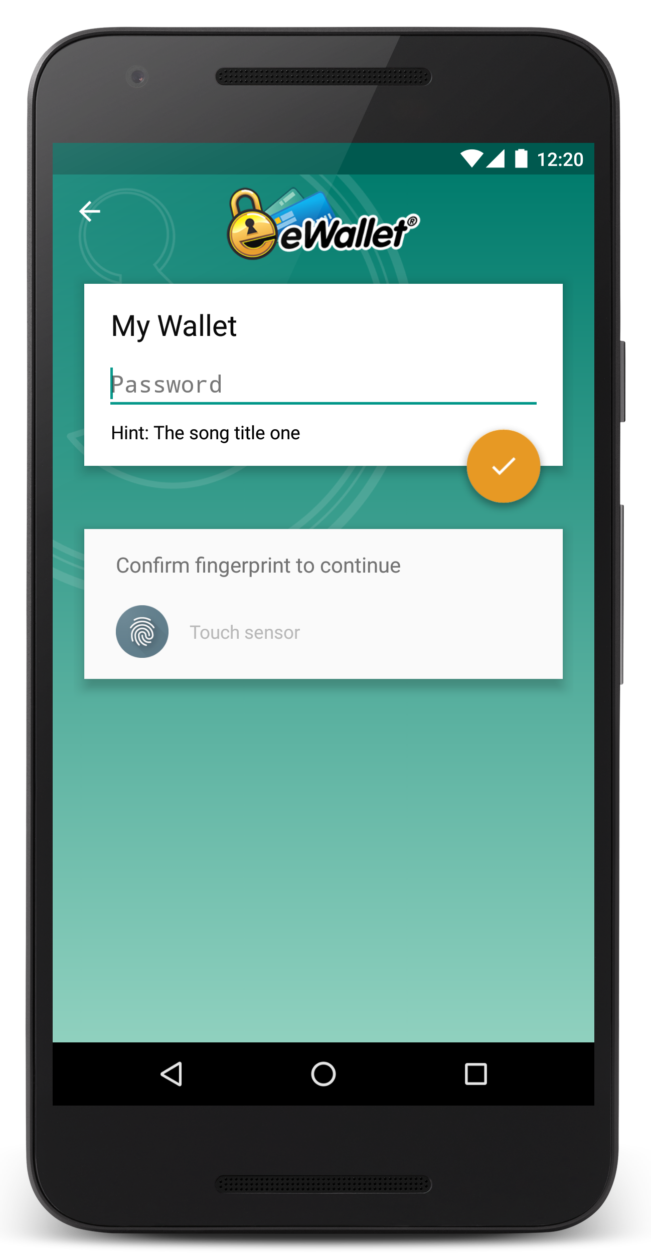eWallet 8.2 for Android lock screen